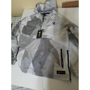 Meta Threads Xbox XL 1/4 Zip Nylon Hooded Jacket White Gray Geometric New